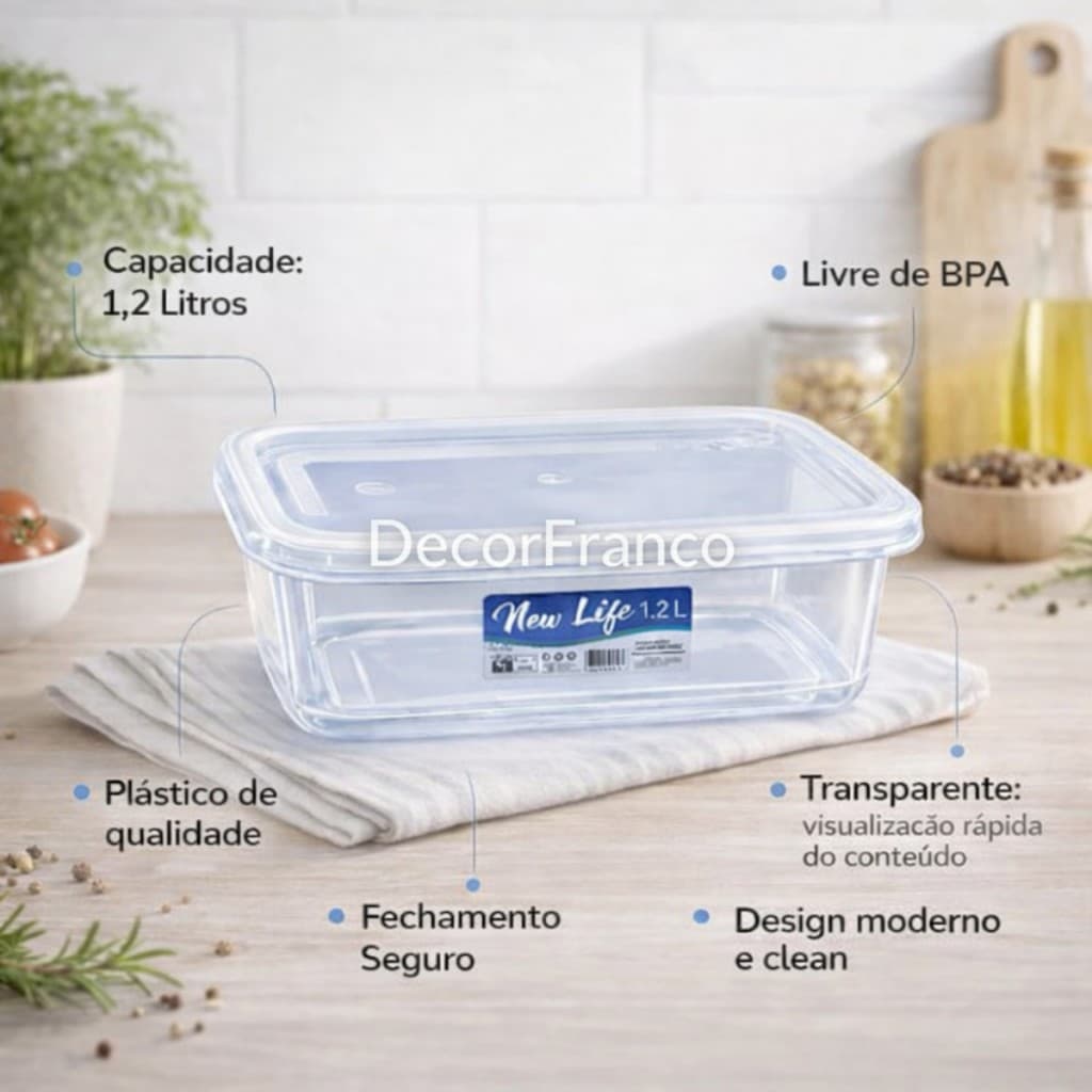 Kit Potes 1,2 litro Transparente Reutilizável Armazenar Alimentos Organizar Objetos Utensílios