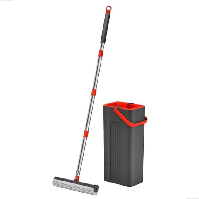 Mop Esponja PVA Com Balde Giro Cabo Inox Extensivel 125cm Limpeza Facil Pratico Duravel