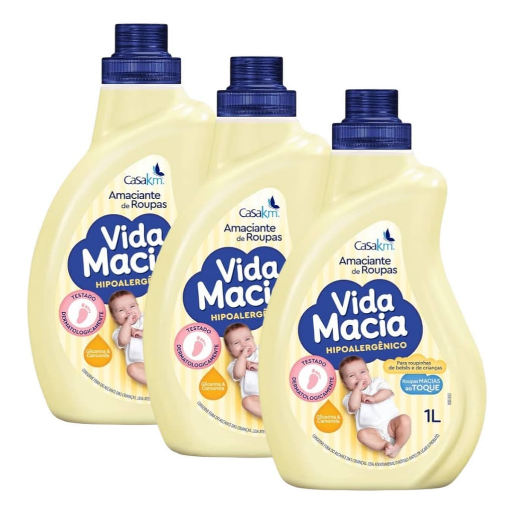 Kit 3 Amaciante Vida Macia 1 Litro Camomila Roupas Macias Casa km