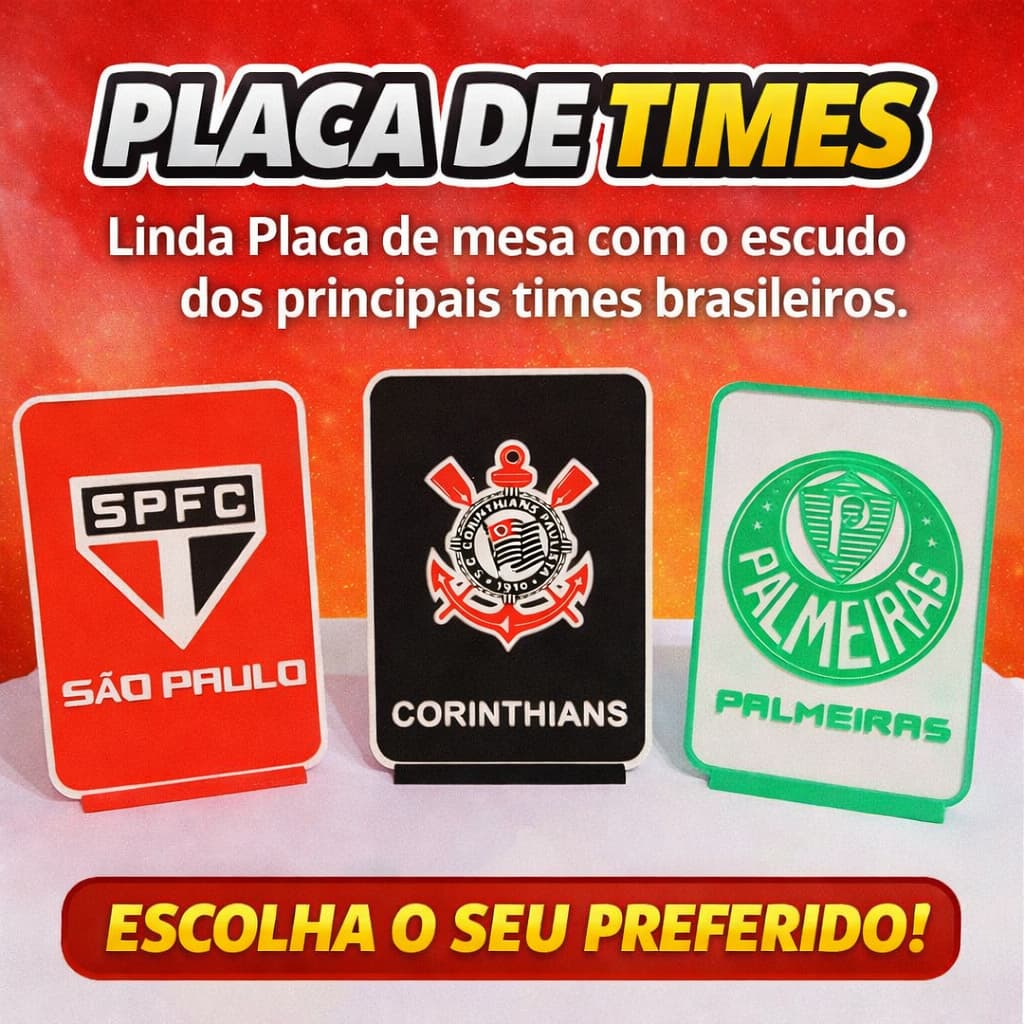 Placa Decorativa de Time Futebol – Corinthians - Palmeiras - São Paulo – Enfeite de Mesa
