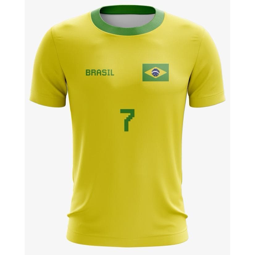Camisa bandeira do Brasil Allejo amarela, azul, branca e preta