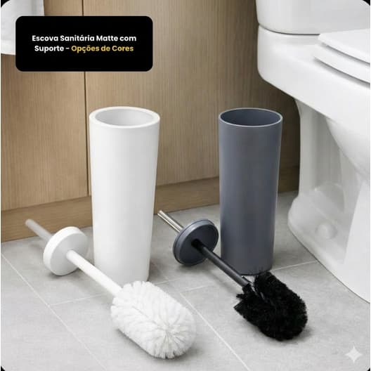 Escova Sanitaria Banheiro Com Suporte Branco Cinza Fechado Plastico