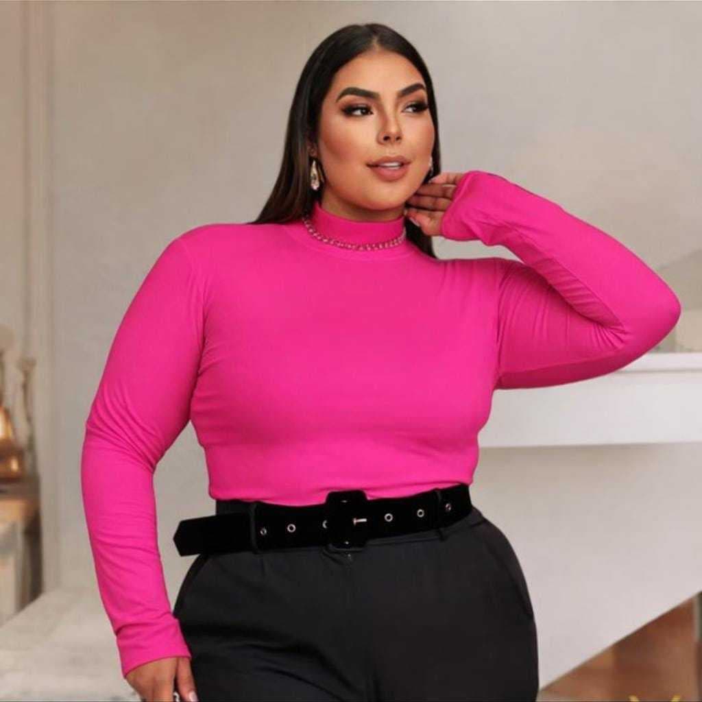 Blusa Cacharrel PLUS SIZE Feminina Gola Alta/Tecido Suplex