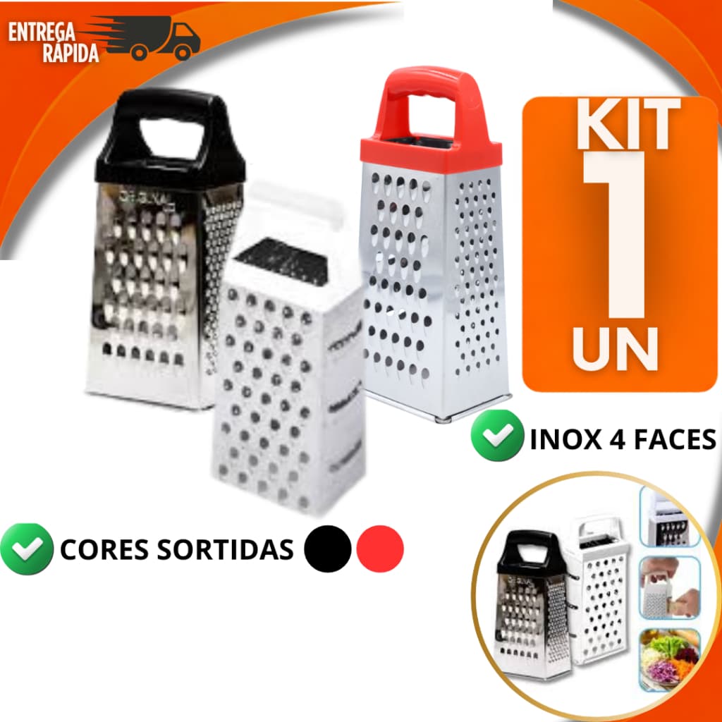 Ralador Inox 4 Faces com Cabo – Queijo, Legumes e Verduras Cores Sortidas