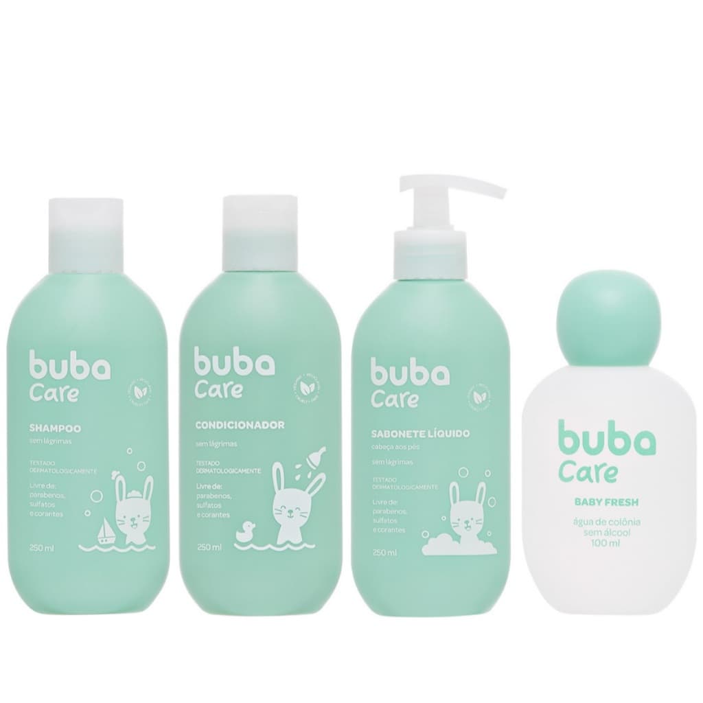 Kit Buba Care Shampoo 250ml+Condicionador 250ml+Sabonete Líquido 250ml+Colônia 100ml-Higiene do bebê