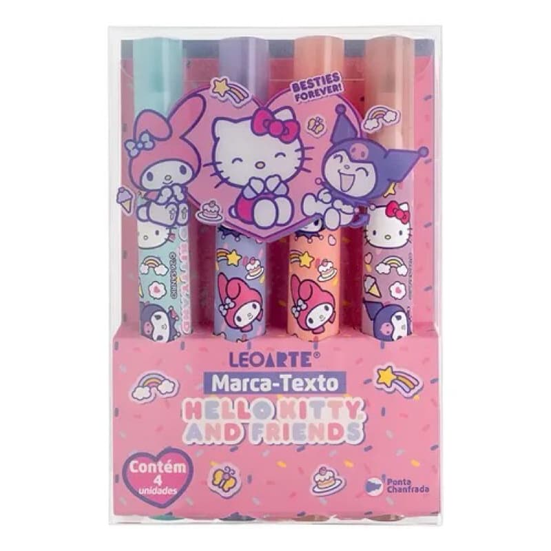 Kit 4 Cores Marca-Texto Hello Kitty e Amigos Leoarte