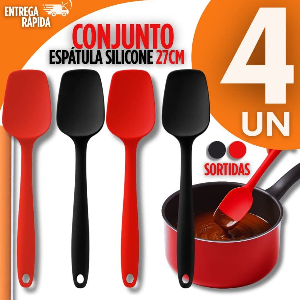 KIT 4 Espátula de Silicone 27Cm Resistente Alta Temperatura Casa Cozinha Buffet Restaurante Premium