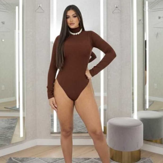 Body Feminino Manga Longa Gola Alta Segunda Pele/Tecido Canelado