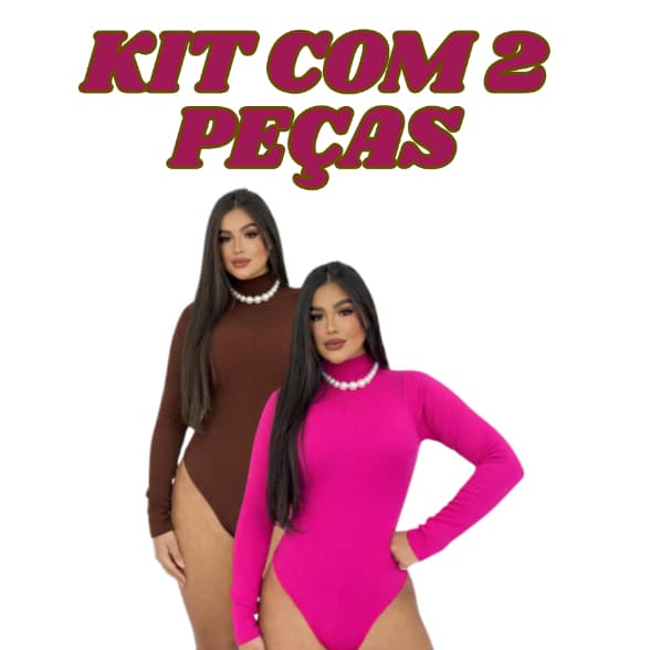 KIT 2 Body Feminino Manga Longa Gola Alta/ Bori Cacharrel Confortável Basico- Segunda Pele