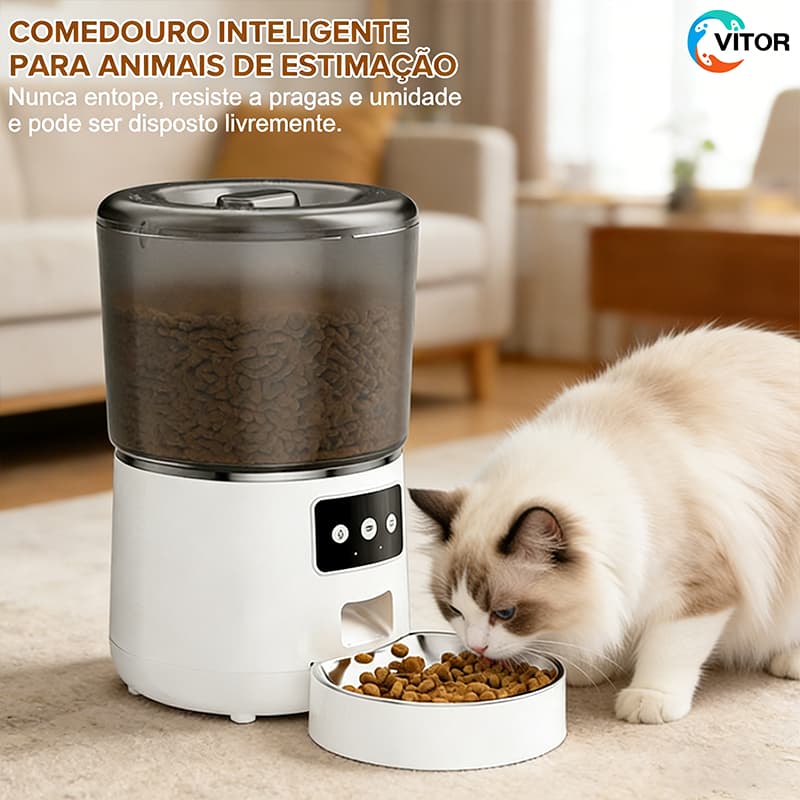 Dispensador de Comida para Gatos: Alimentador Pet 4L com Controle por App Wi-Fi e Tigela de Aço