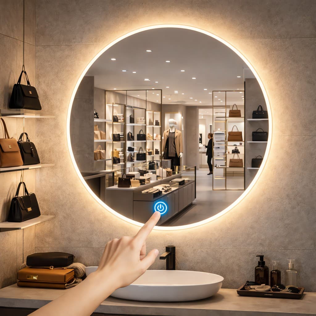 Espelho Led Redondo Com Botão Touch Moderno Lançamento Blogueira Fonte JR
