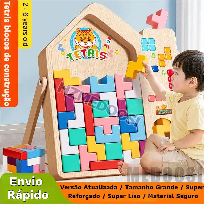 Tetris Quebra Cabeça Madeira 3D Colorido|Jogo Educacional Infantil/Blocos Grossos+Grande(Upgrade)Brinquedo para Crianças