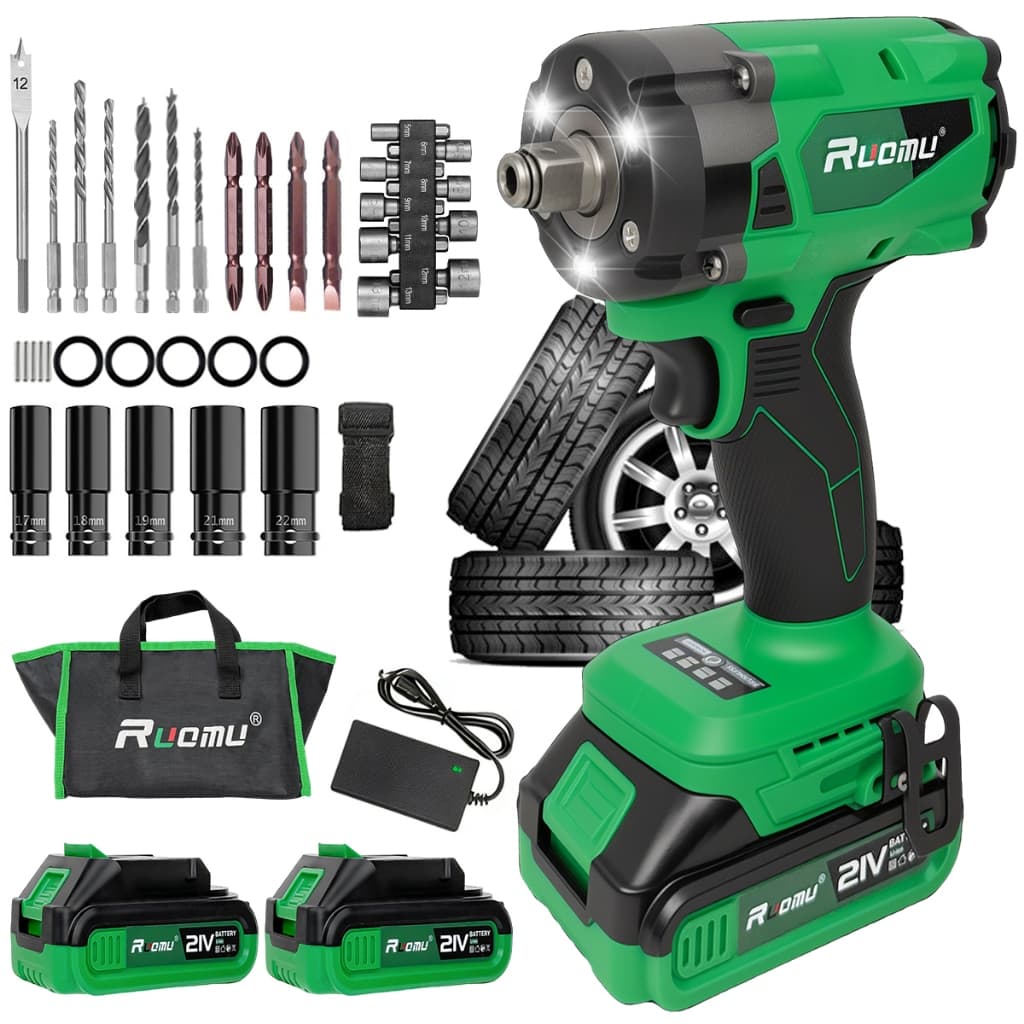 Chave De Impacto Elétrica 1200N/800N/520N Parafusadeira Furadeira a Bateria Sem Fio Brushless 2 Baterias