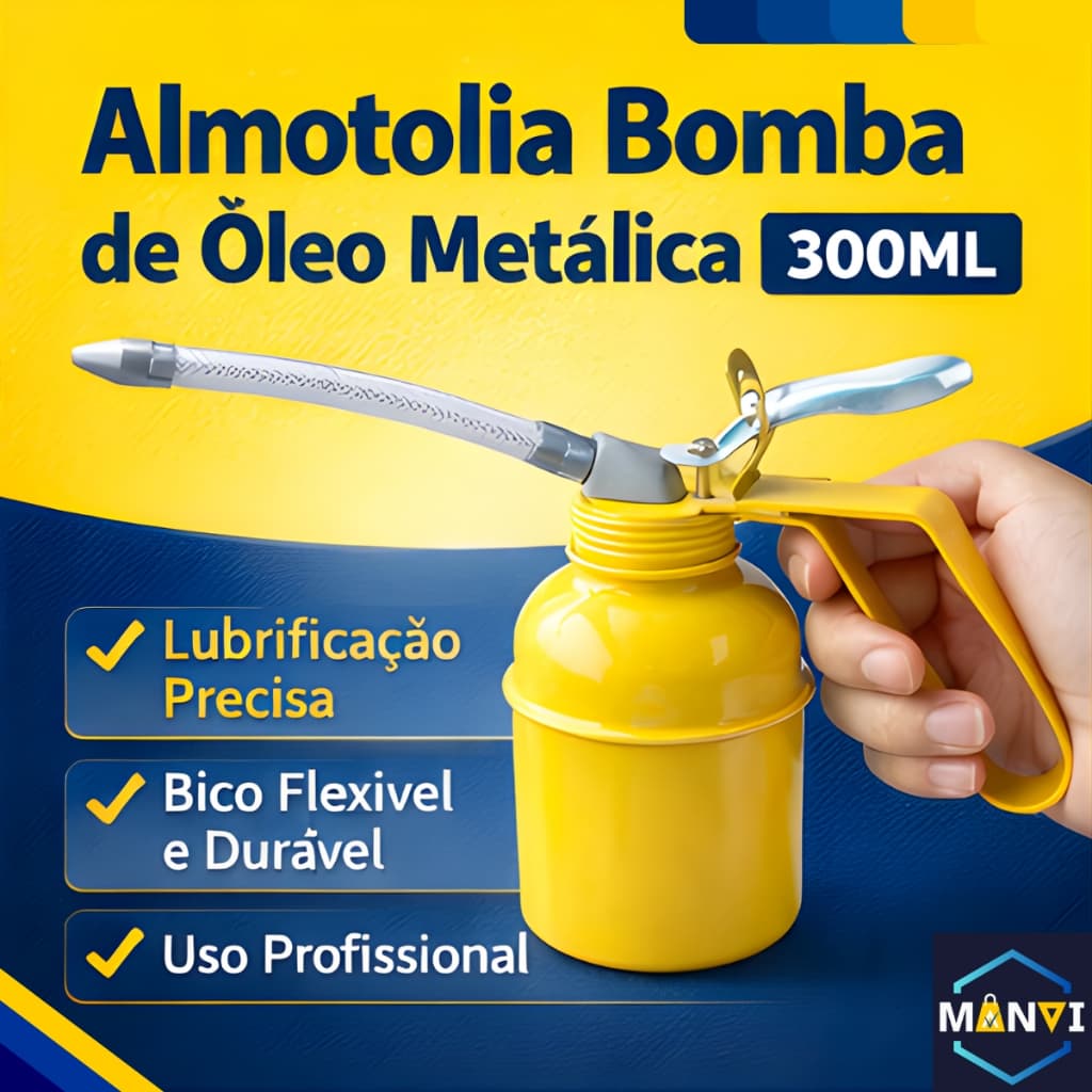 Almotolia Bisnaga Bomba Óleo Manual 300ml Metal Profissional Lubrificação Oficina Reparo Mecânica