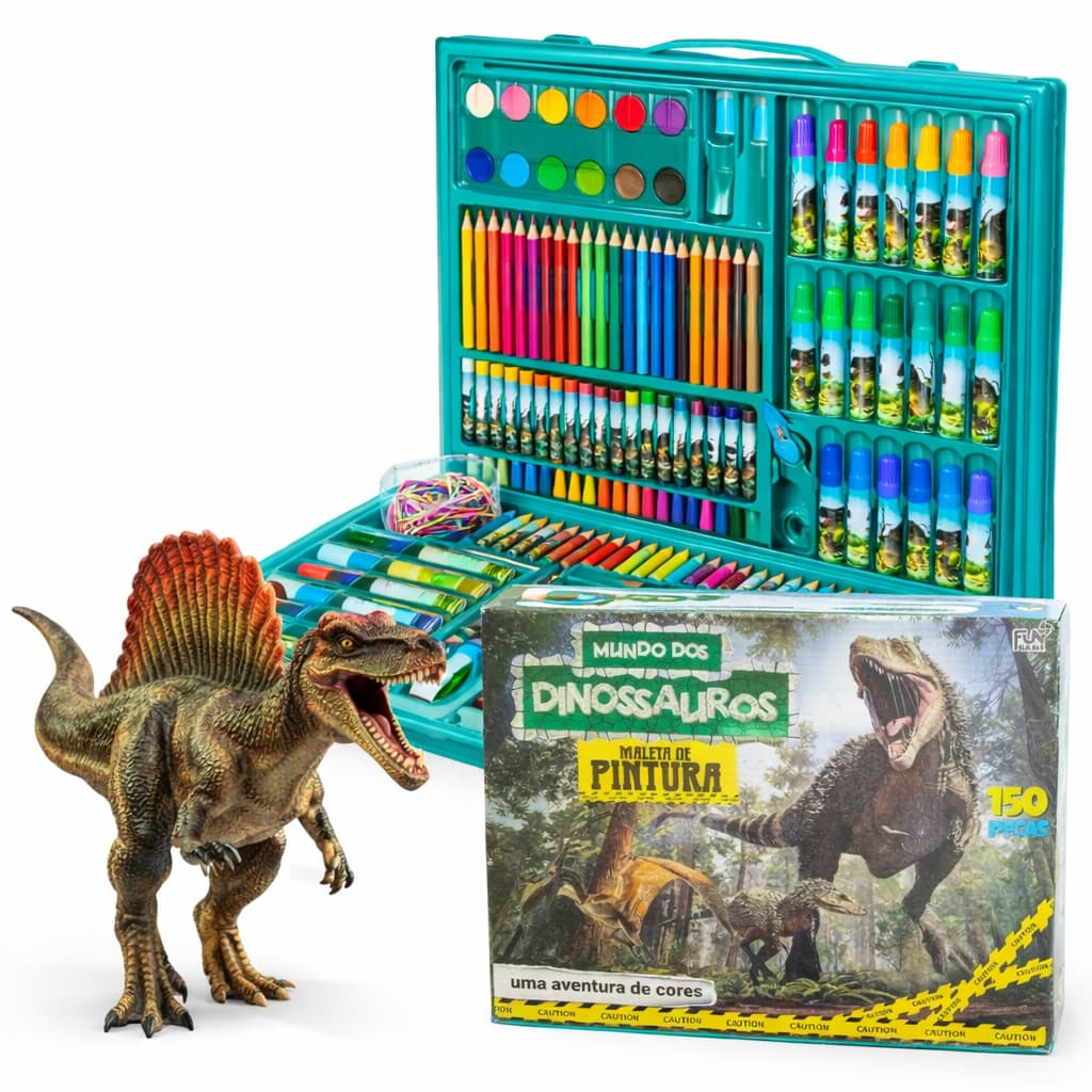 Maleta de Pintura Infantil Dinossauro 150 Peças Kit Completo Colorir Desenho