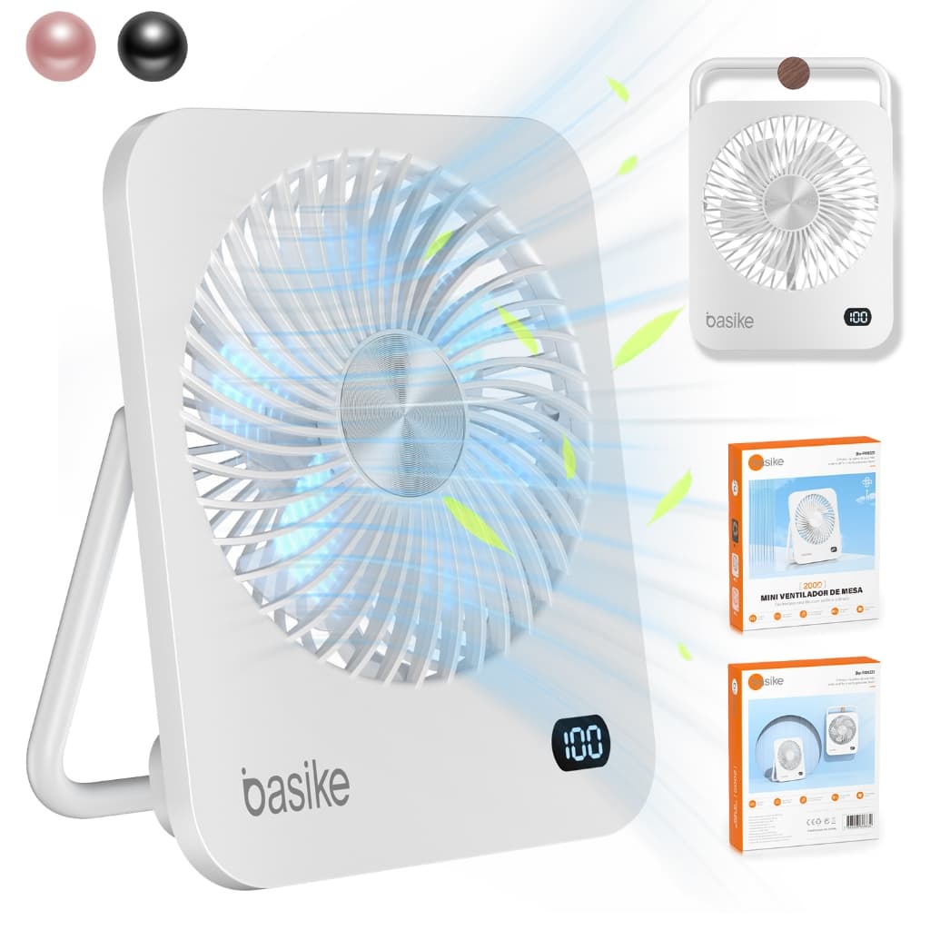 BASIKE Ventilador de Mesa Mini  Portátil Silencioso Poderoso Forte USB Recarregável Para Escritório Para Escritório