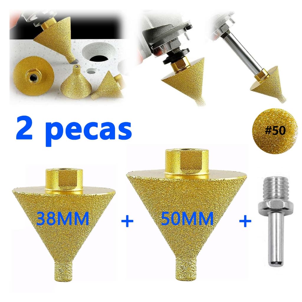 2 Peças M14 Broca De Chanfro De Diamante 38MM 50MM + Adaptador Rosqueado M14 Rosca Para Moagem De Azulejos E Pedras