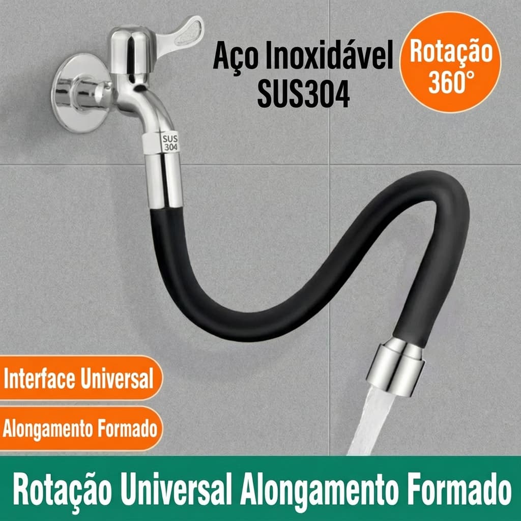 Extensor De Torneira Flexível Silicone 1/2 20 30 50cm Giro 360°