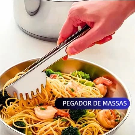 4 Utensílios Inox para Cozinha – Pegador Massa Salada 20cm Universal 20cm Gelo 18,5cm Kit