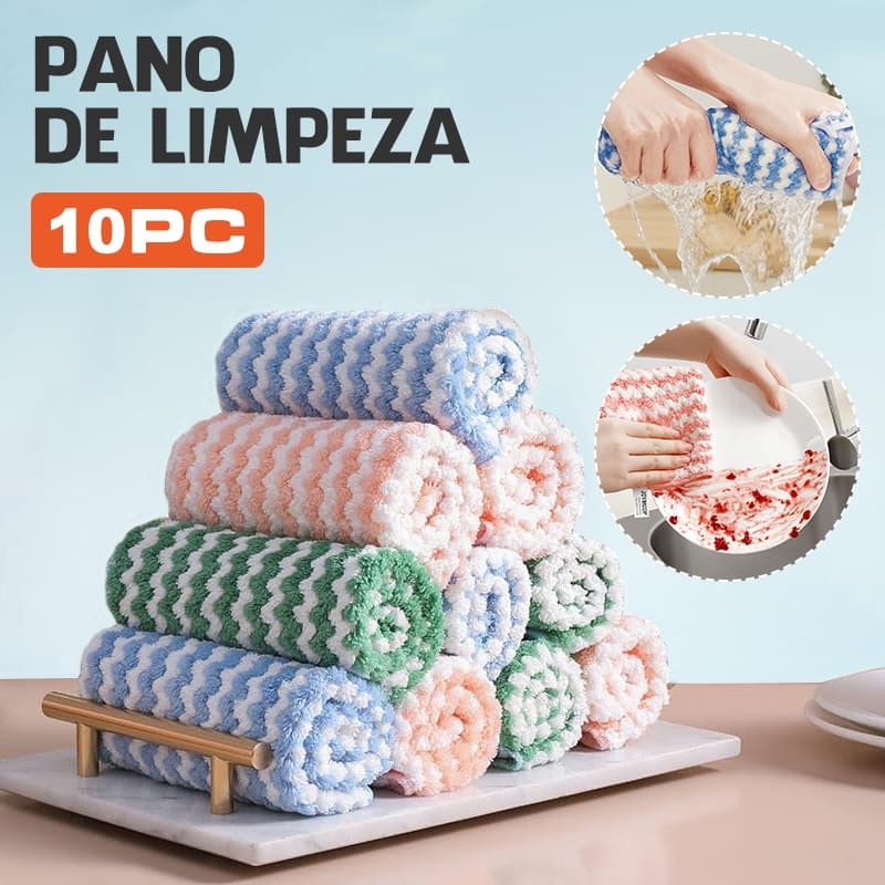 Kit 12 Pano de Limpeza de Microfibra Reutilizável   Alta Absorção Fácil de Limpar
