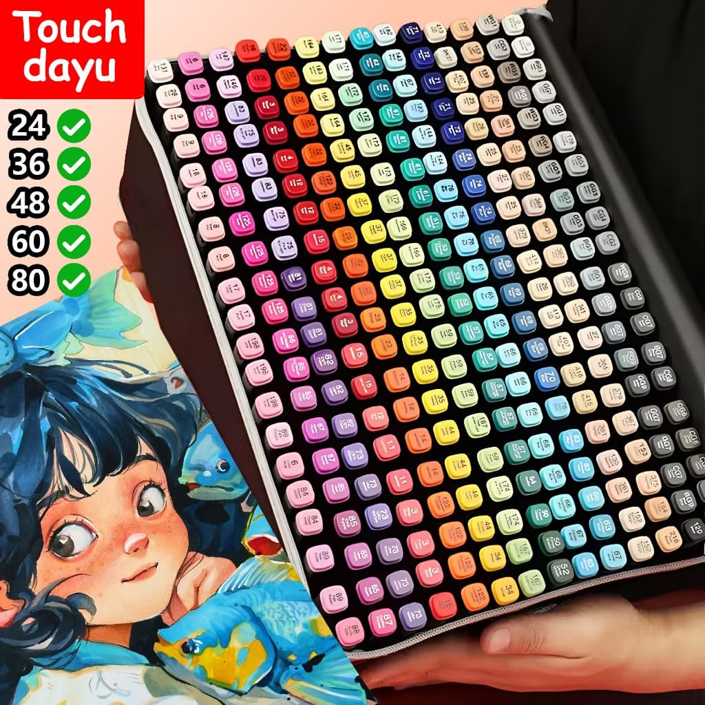 24/36/48/60/80/100 Cores Kit Marcador Ponta Dupla Caneta Colorida Profissional Para Arte/Desenho/Material Escolar