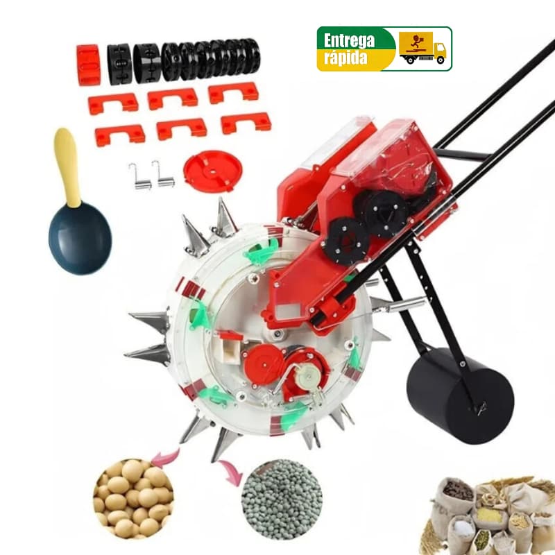 Plantadeira Adubadora Manual de Precisão Sistema Rotativo Ajustável 6/7 bocas Reservatório 2-3.5 kg