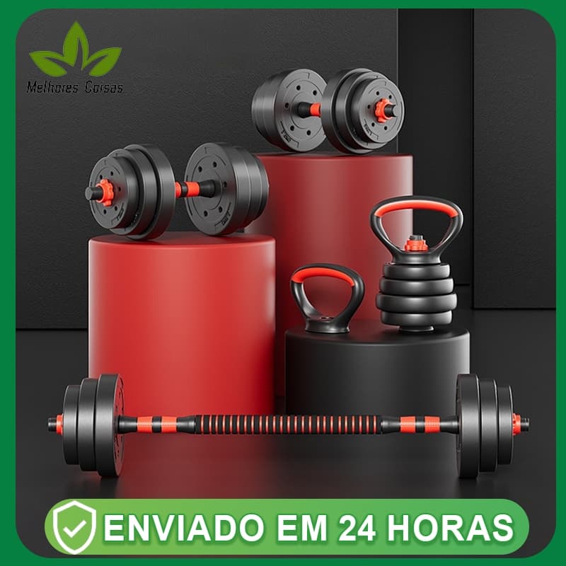 Fitness 6 em 1 Halteres Barras Kettlebell Peso Musculação Consport 15kg