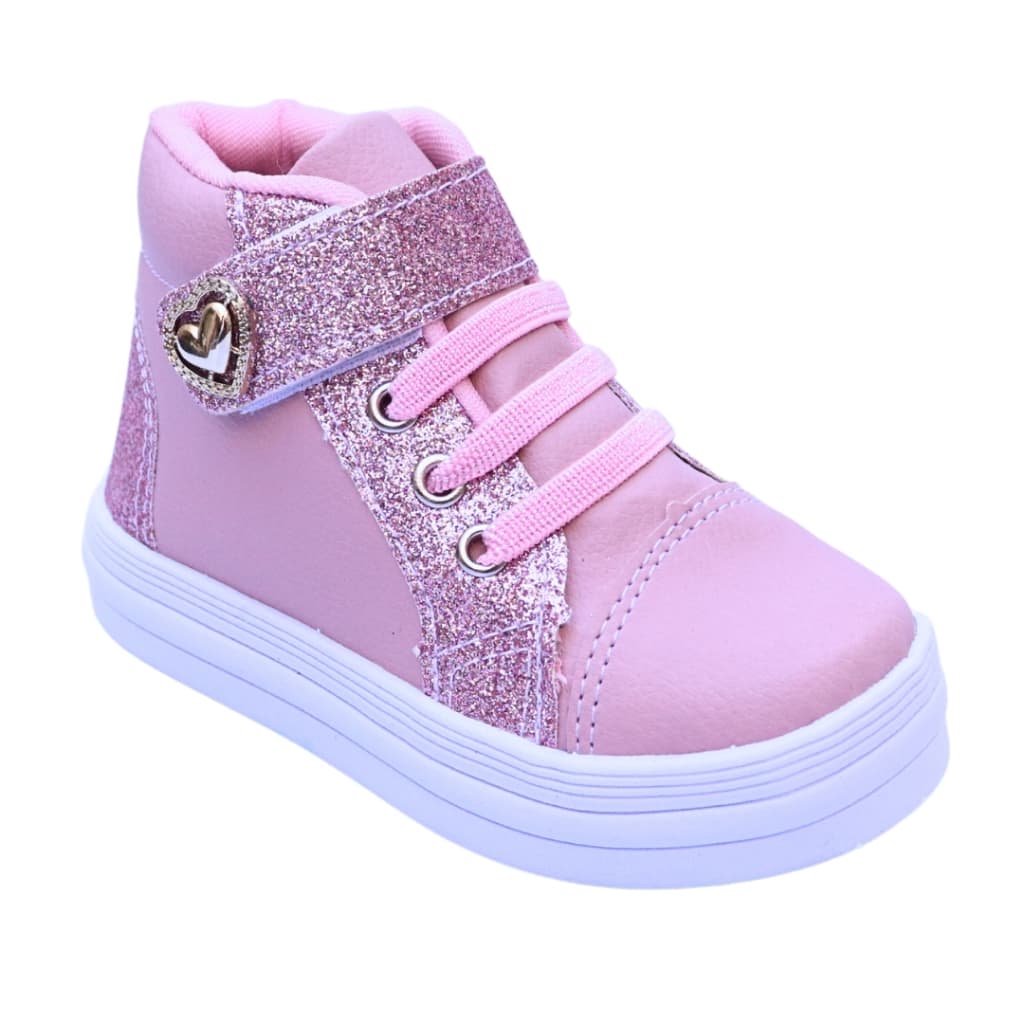 Tênis Infantil Meninas Cano Alto Glitter Bordado