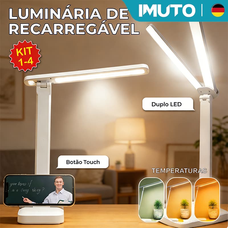 IMUTO Luminária de Mesa LED Abajur Dobrável 3 Tons de Luz Proteção para os Olhos USB 3 Modos