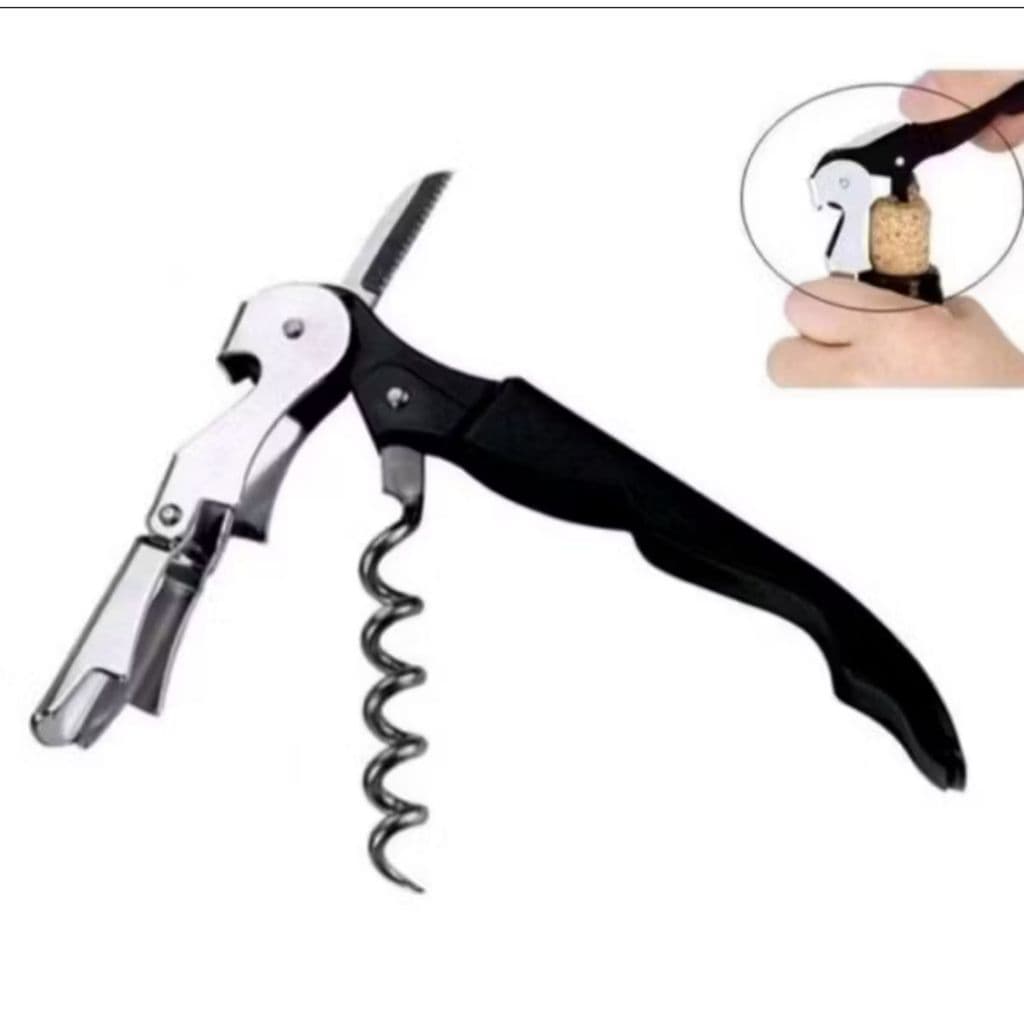 Kit 2 Abridor de Vinhos Saca Rolhas Aço Inox Garrafa Lata 3 em 1 Resistente