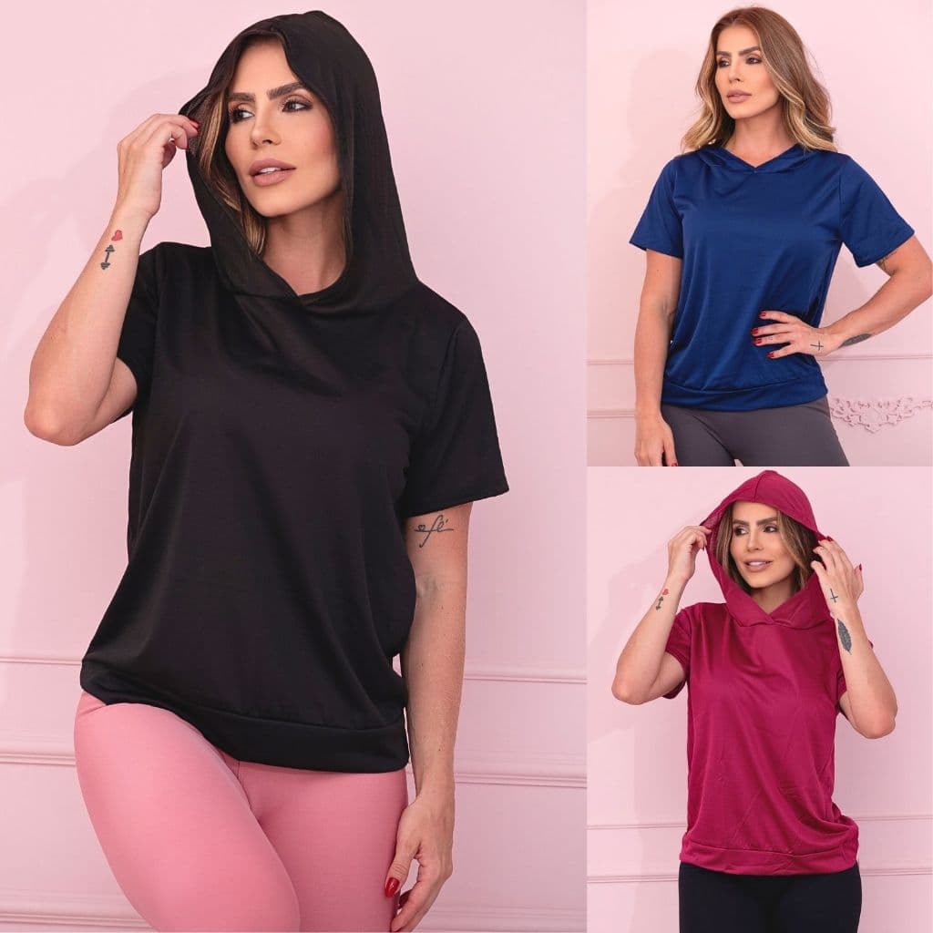 Blusa Feminina Fitness Dry Fit Com Capuz Academia Ginástica Treino Caminhada Moda Esportiva Top