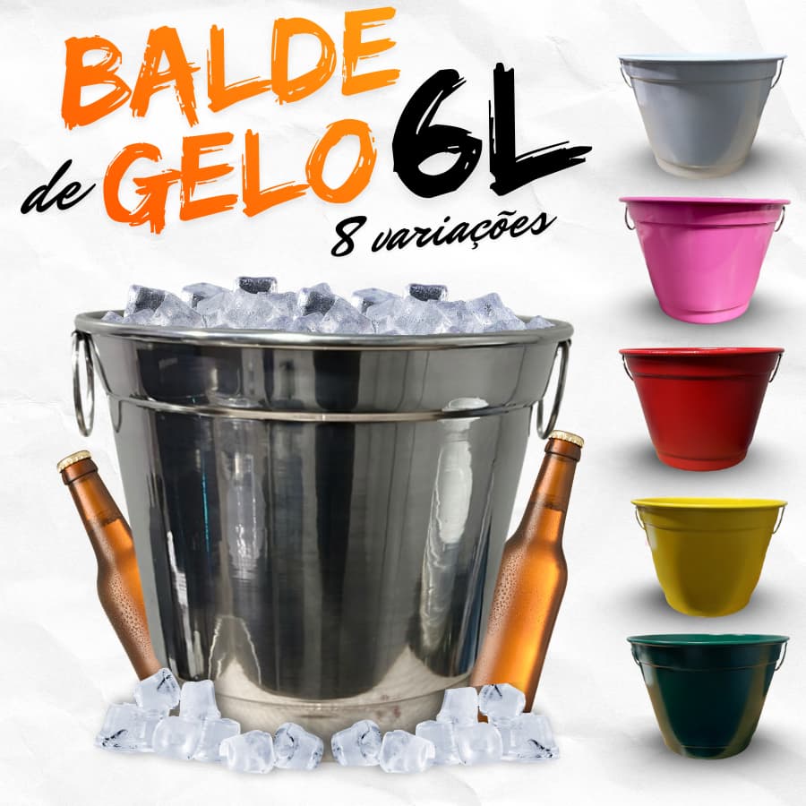 BALDE DE GELO CERVEJA 6L EM ALUMINIO RESISTENTE CORES VARIADAS