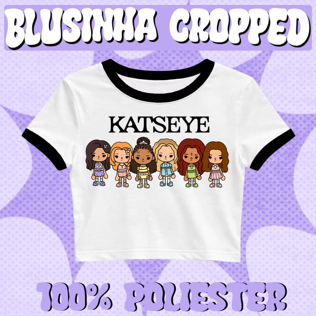 Cropped Blusinha Feminino KATSEYE Personagens Manga Curta 100% Poliester Jersey