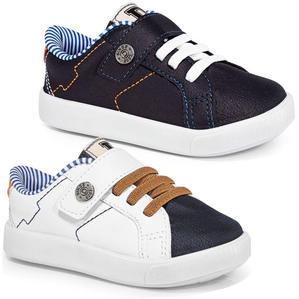 Tênis Infantil Menino Sapato Escola Calce Fácil Masculino Passeio Confortável Branco e Azul Marinho