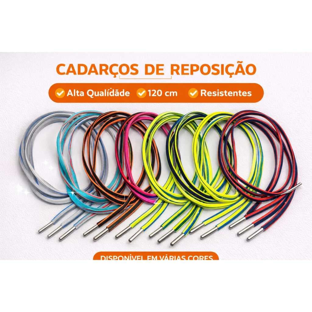 Par de Cadarço Arredondado Meia Cana 120cm para Tênis Casual e Esportivo Várias Cores