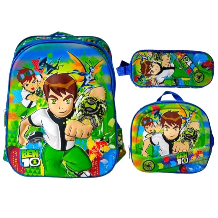 Kit Mochila Lancheira Estojo Escolar Infantil Ben 10 3d Alto Relevo Impermeável