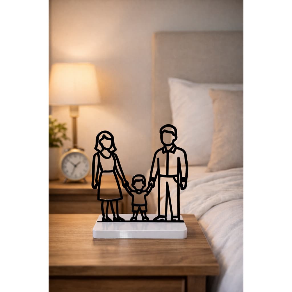 Família Decorativa 3D Minimalista – Escultura Pai, Mãe e Filho(a) para Decoração & Presente Especial