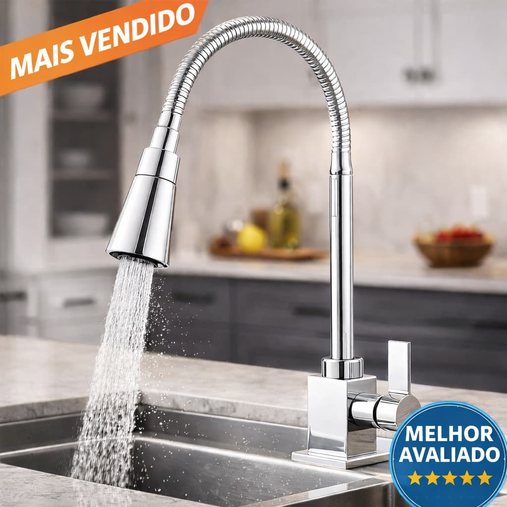 Torneira Cozinha Pia Bancada Gourmet Cano Flexível Alta 360° Luxo Cromada, Torneira Banheiro De Pia Bancada Luxo Mesa