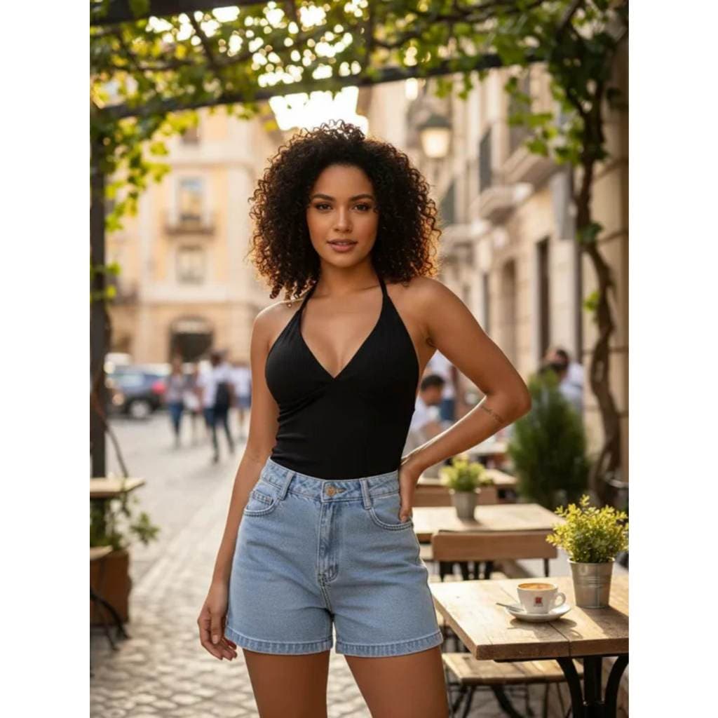 Blusa Feminina Decote V Ribana Canelada