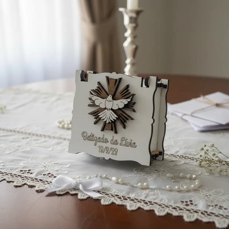 Caixa Lembrancinha em MDF Branca para Batizado 5x5x2,5 Personalizável Kit com 15 Unidades