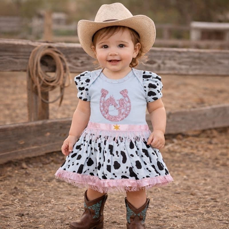 Vestido Body Country Infantil Fazendinha Bebê Vaquinha Menina | Estilo Boiadeira Roupa para Aniversário