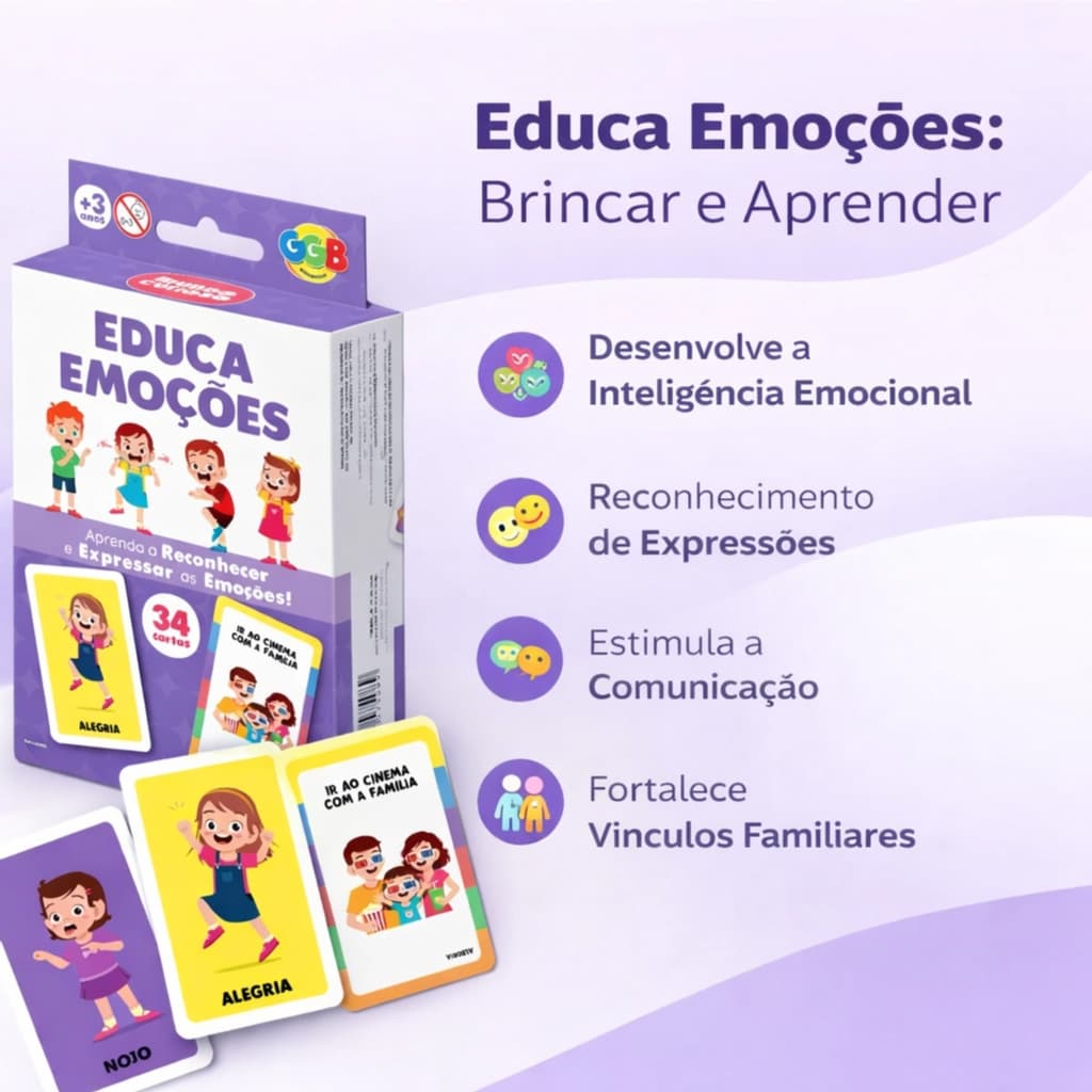 JOGO EDUCA EMOÇÕES 34 CARTAS GGB BRINQUEDO MESA IMAGENS EDUCATIVO BARALHO CRIANÇAS ALEGRIA EXPRESSAR