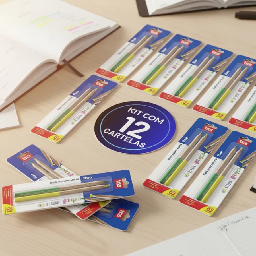 Kit 12ct Lapis Marca Texto Fluo Neon 2 Cores Verde Amrelo Tris