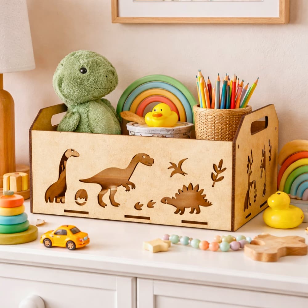Conj 3 Caixas Caixotes Bandeja MDF Infantil Dinossauro Para Organização Brinquedos Decoração M29
