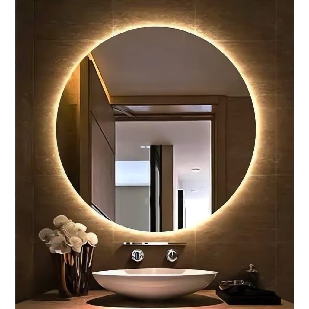Espelho Led De Parede Redondo Luz Médio Decoração Moderna 40x40 Fonte 110v/220v JR