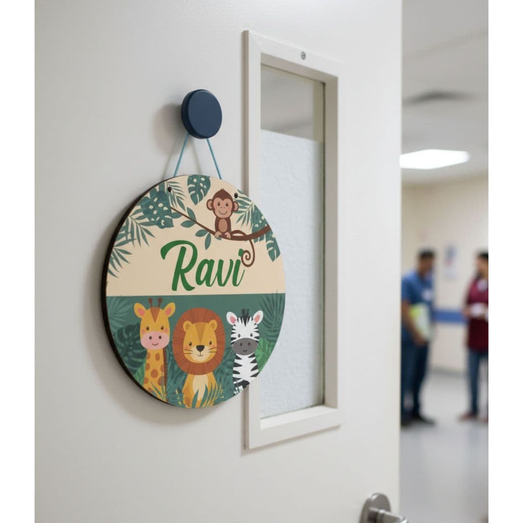 Enfeite Porta Maternidade Safari Personalizado Nome Bebê MDF 25cm