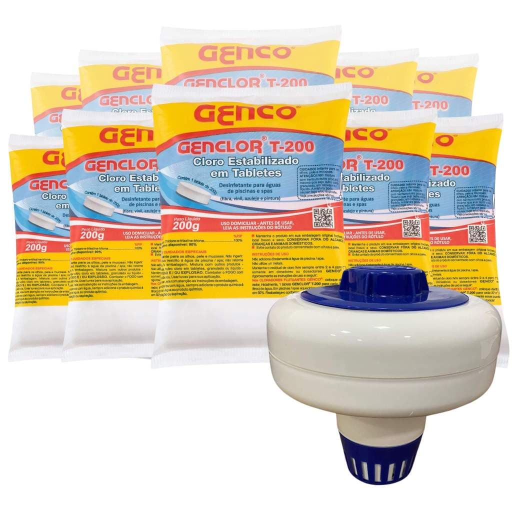 Kit 10 Pastilhas Cloro Genclor T200 + Margarida Para Piscina