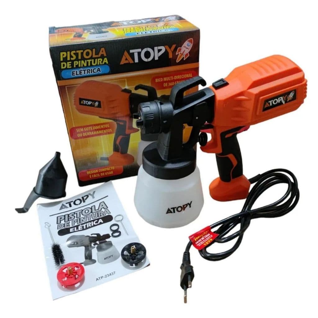 Pistola De Pintura Elétrica c/ Regulagem 127V 550w 3 Modos De Spray ATOPY