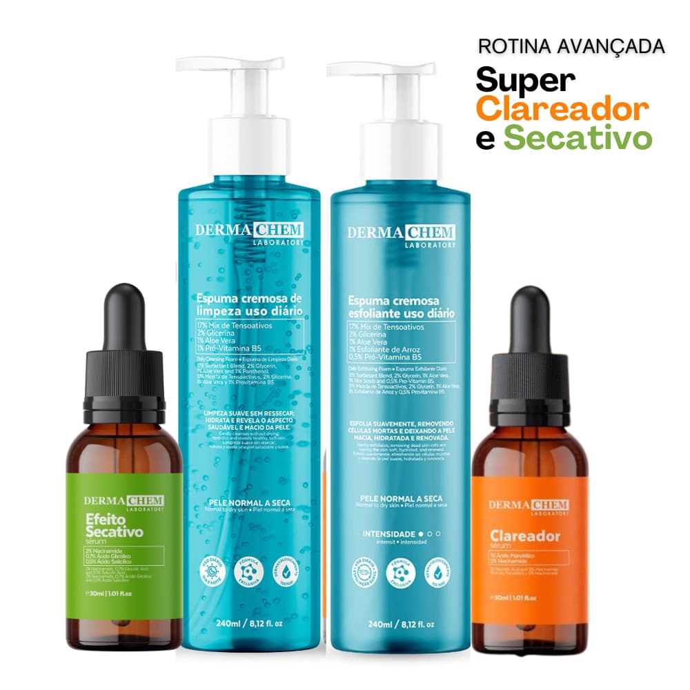 Kit Skincare Rotina Avançada CLAREADOR e SECA ESPINHAS Dermachem - 4 ITENS