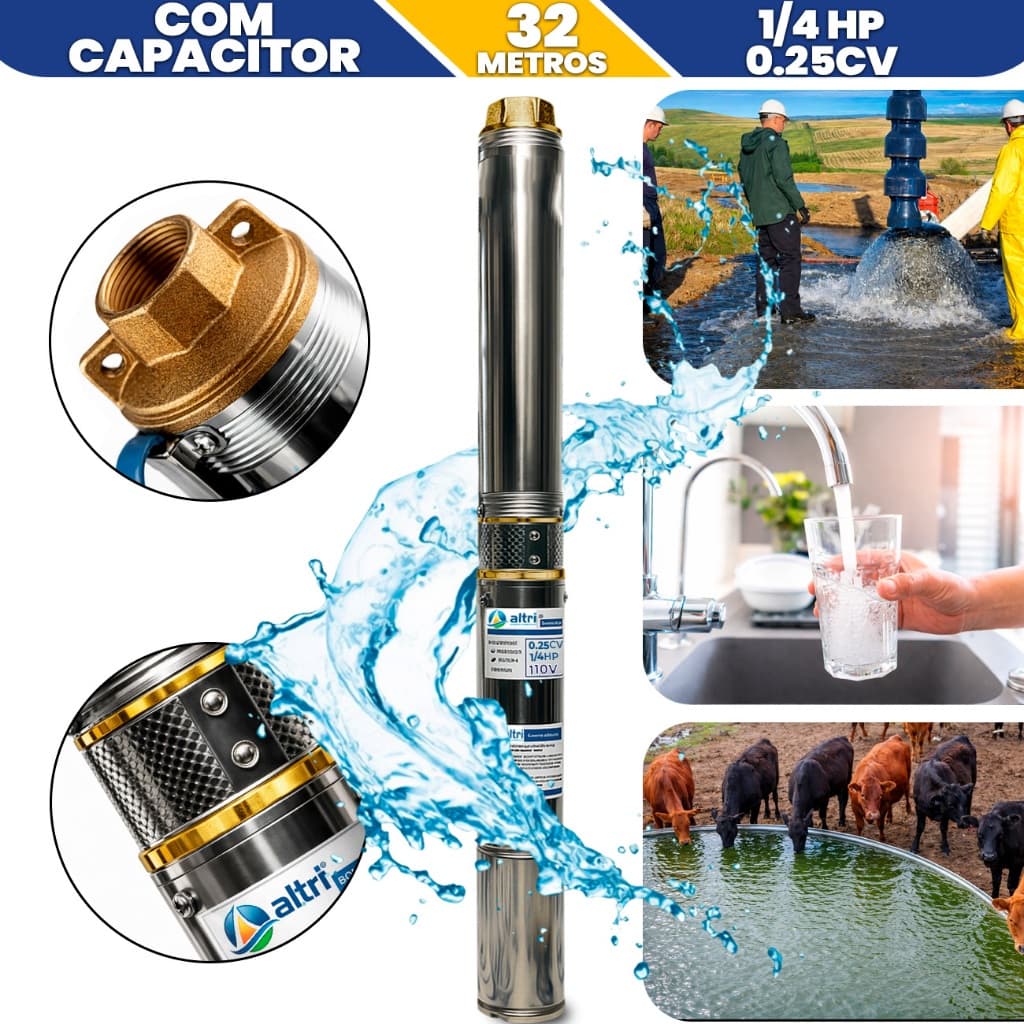 Bomba Submersa Caneta Palito Para Poço 0.25cv 1/4hp 2,5 Polegadas Cano Artesiano Cisterna BSCA2
